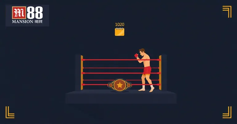 Sàn đấu UFC với võ sĩ và đai vô địch theo phong cách đồ họa phẳng của M88